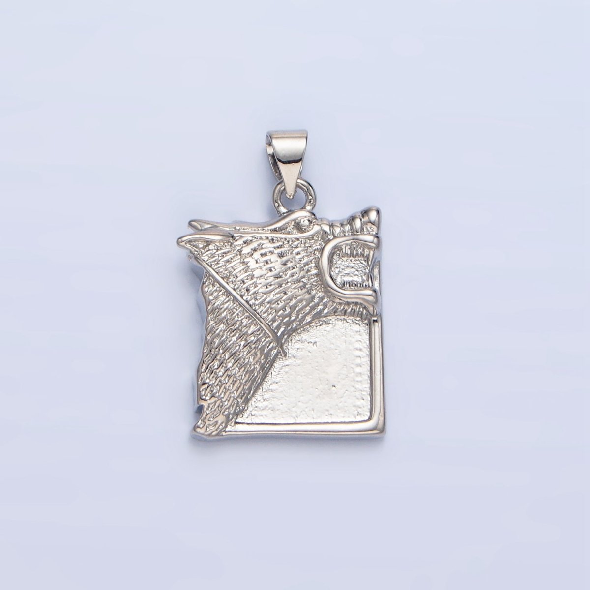 24K Gold Filled Wolf Charms Square Tag Medallion Pendant in Gold Silver | I633