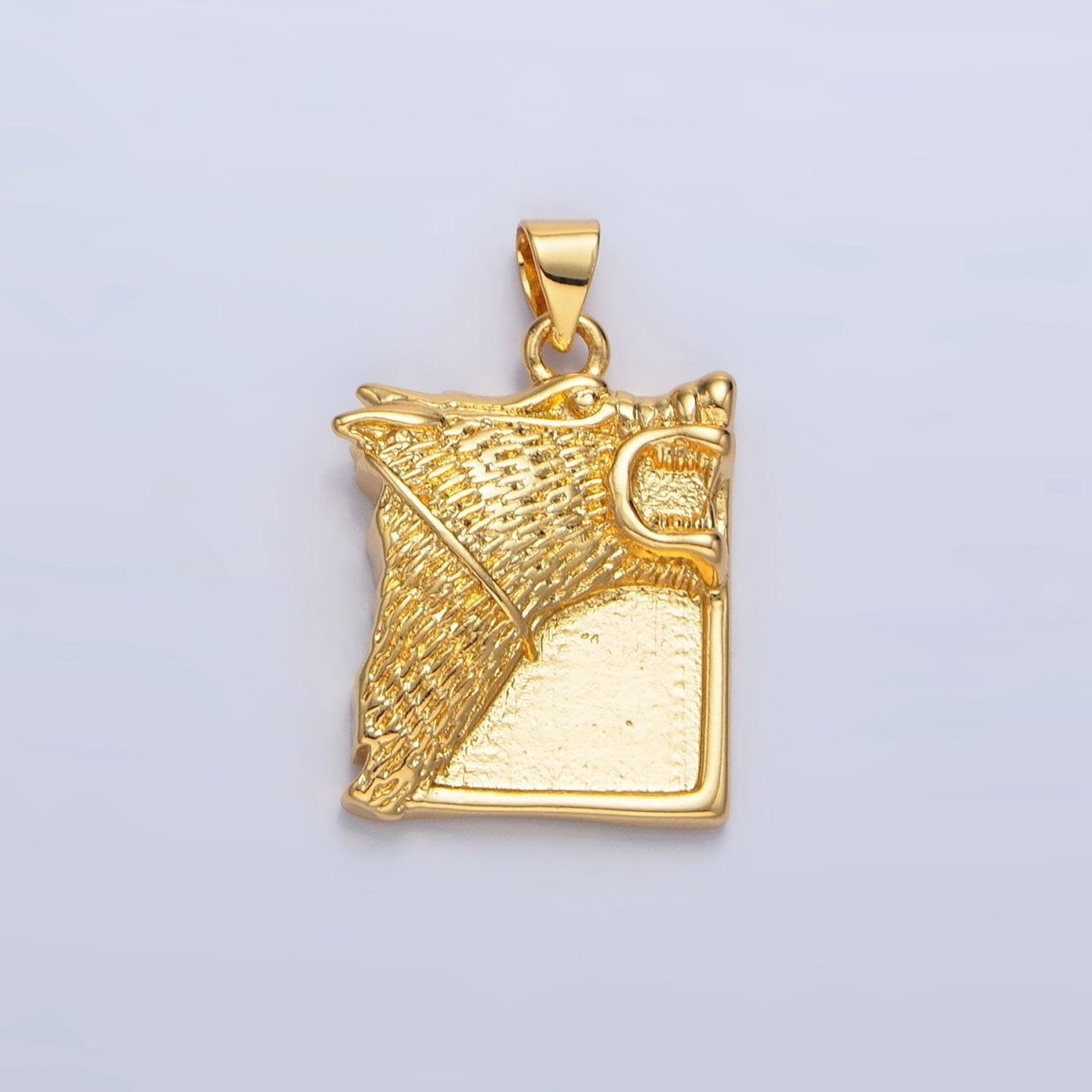 24K Gold Filled Wolf Charms Square Tag Medallion Pendant in Gold Silver | I633
