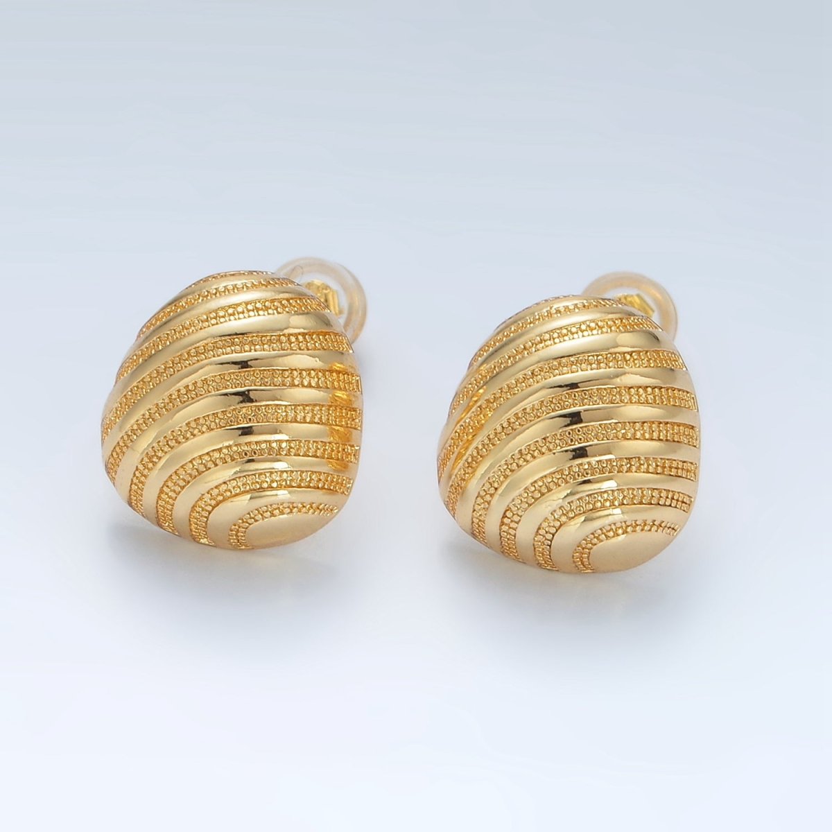 24K Gold Filled Zipper Dotted Dome Oval Stud Earrings | AD712