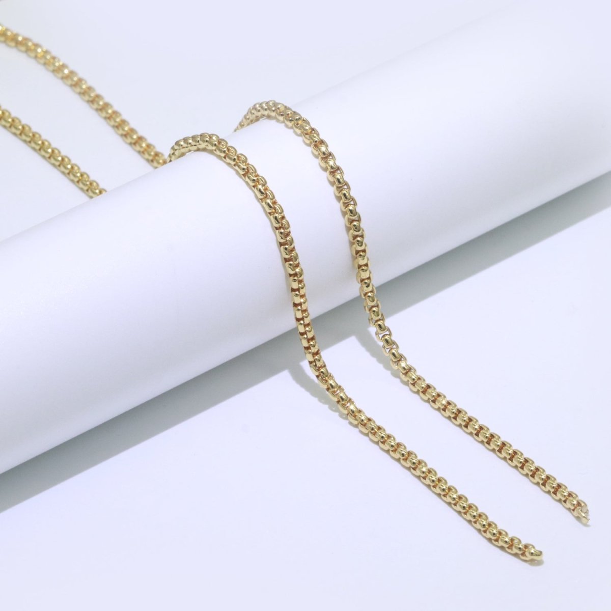 24K Gold Link Rollo Cable Chain by Yard, Square Link Chain by Yard, Width 2.3mm, Roll-540