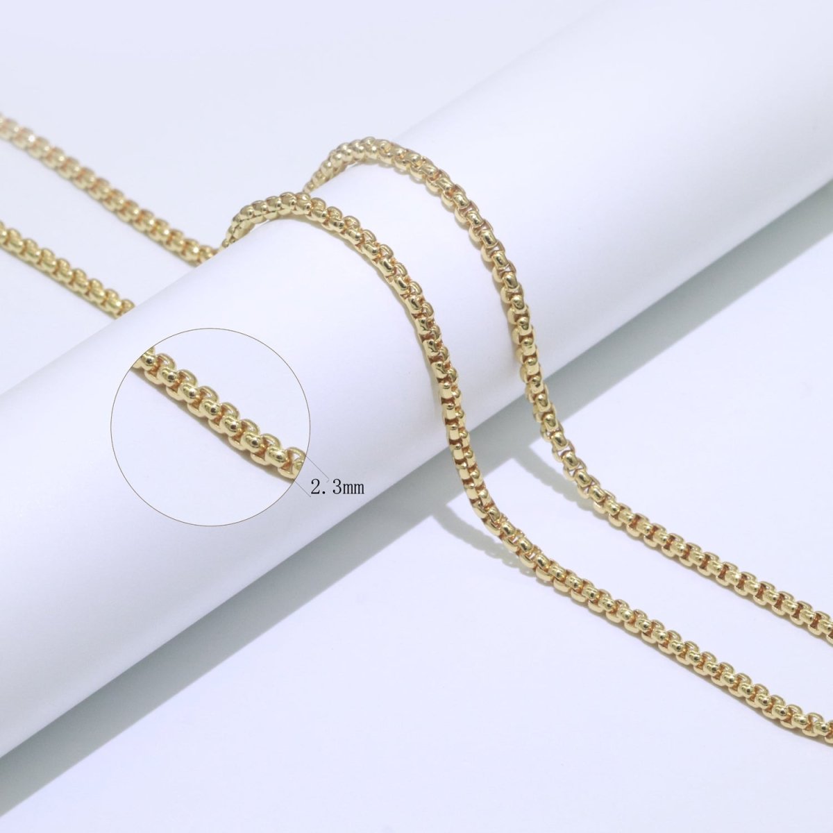 24K Gold Link Rollo Cable Chain by Yard, Square Link Chain by Yard, Width 2.3mm, Roll-540