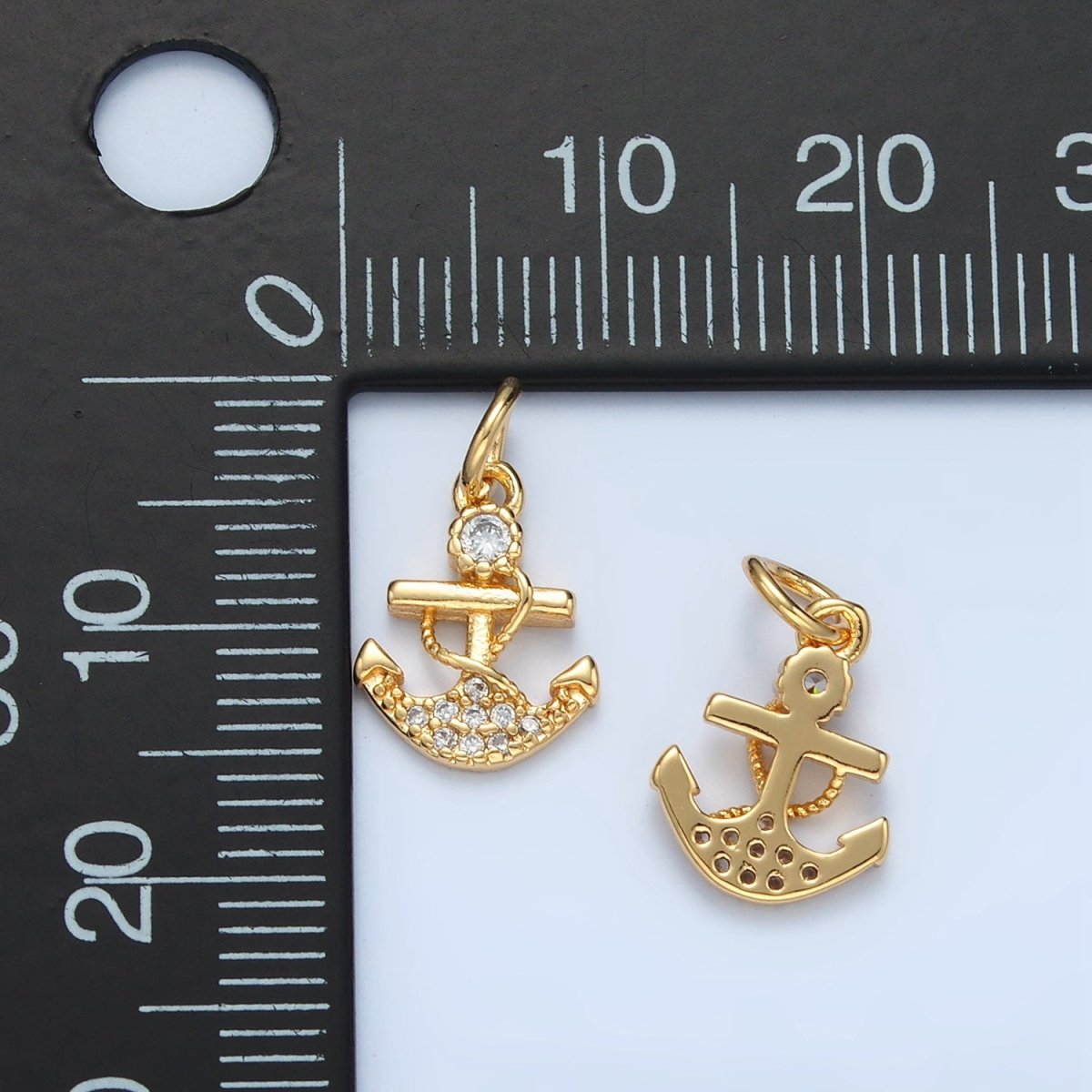 24K Hold Filled Mini Micro Paved CZ Rope Anchor Charm | X556