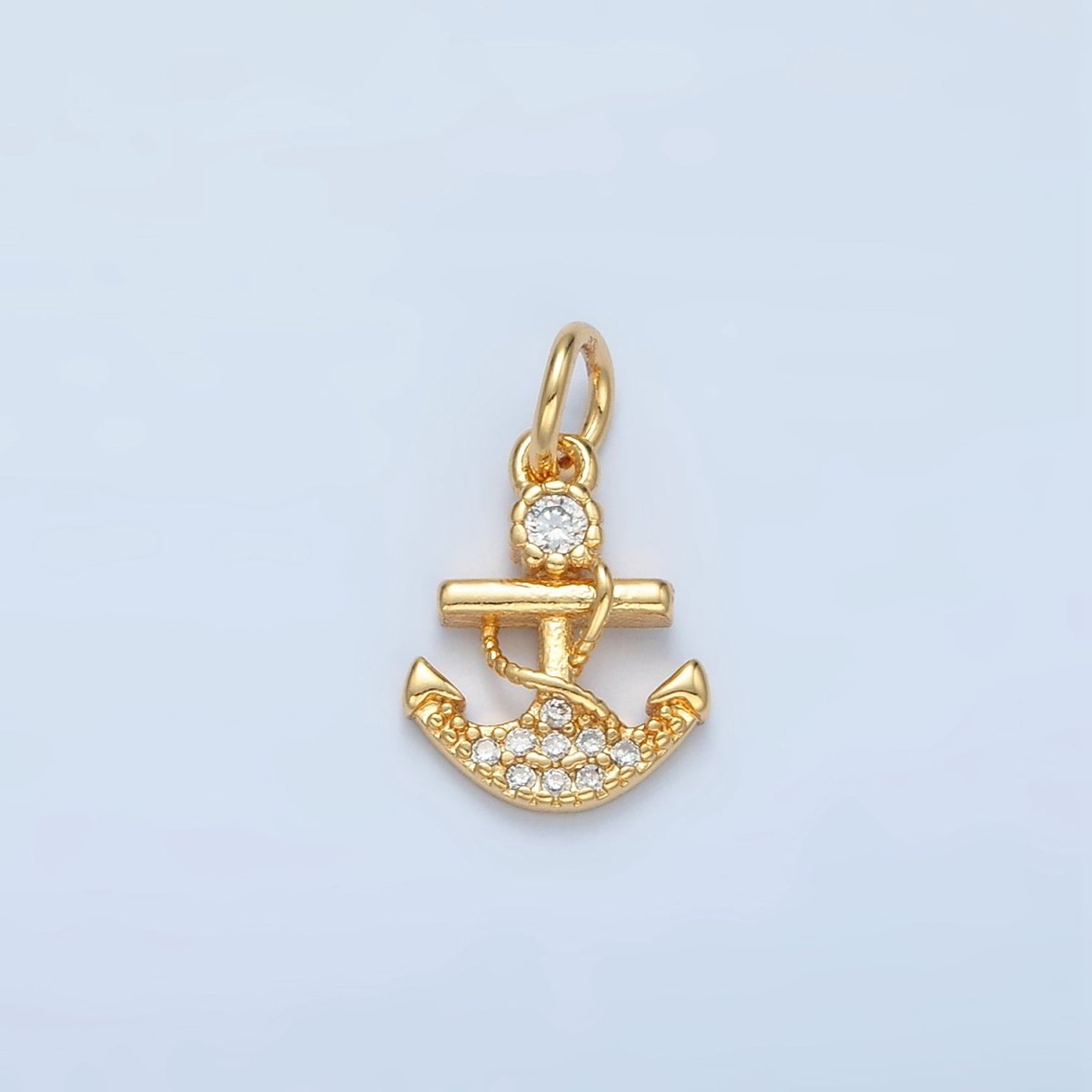 24K Hold Filled Mini Micro Paved CZ Rope Anchor Charm | X556