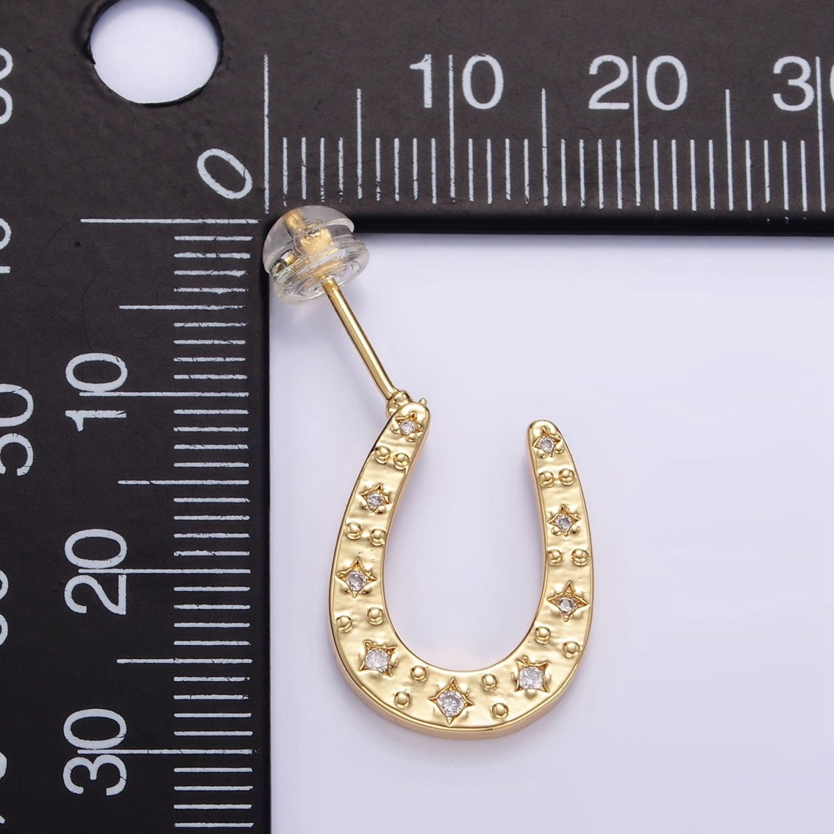24K Gold Filled Celestial Star Horseshoe Stud Earrings | P490