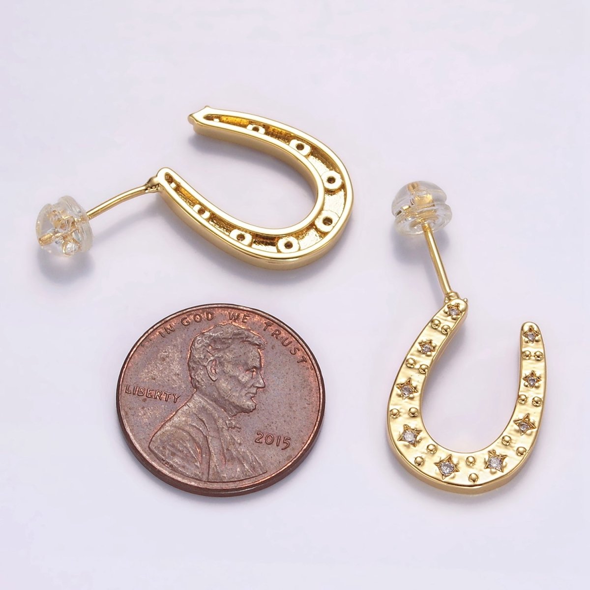 24K Gold Filled Celestial Star Horseshoe Stud Earrings | P490