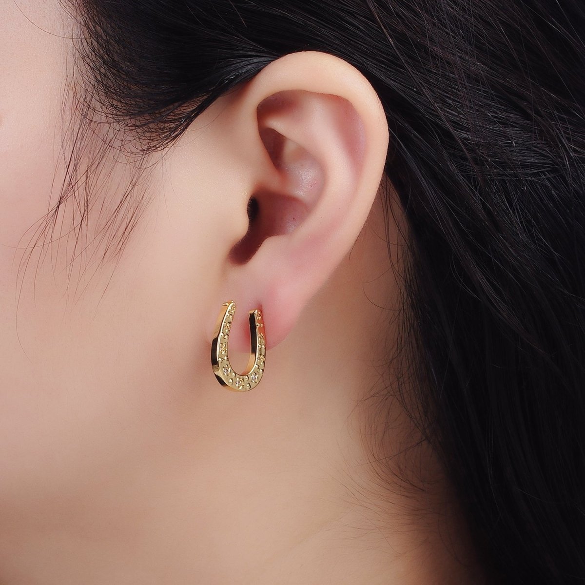 24K Gold Filled Celestial Star Horseshoe Stud Earrings | P490