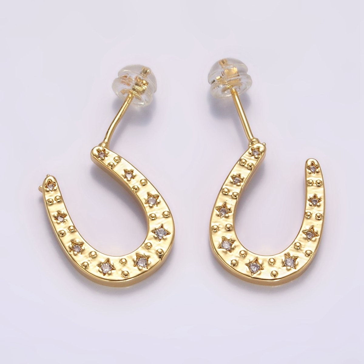 24K Gold Filled Celestial Star Horseshoe Stud Earrings | P490