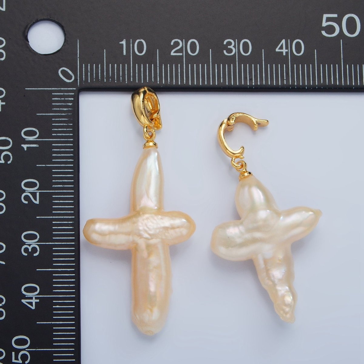 24K Gold Filled White Freshwater Pearl Religious Cross Pendant | P1762