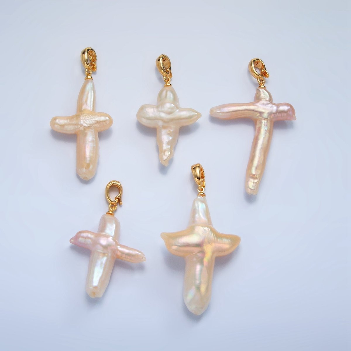 24K Gold Filled White Freshwater Pearl Religious Cross Pendant | P1762