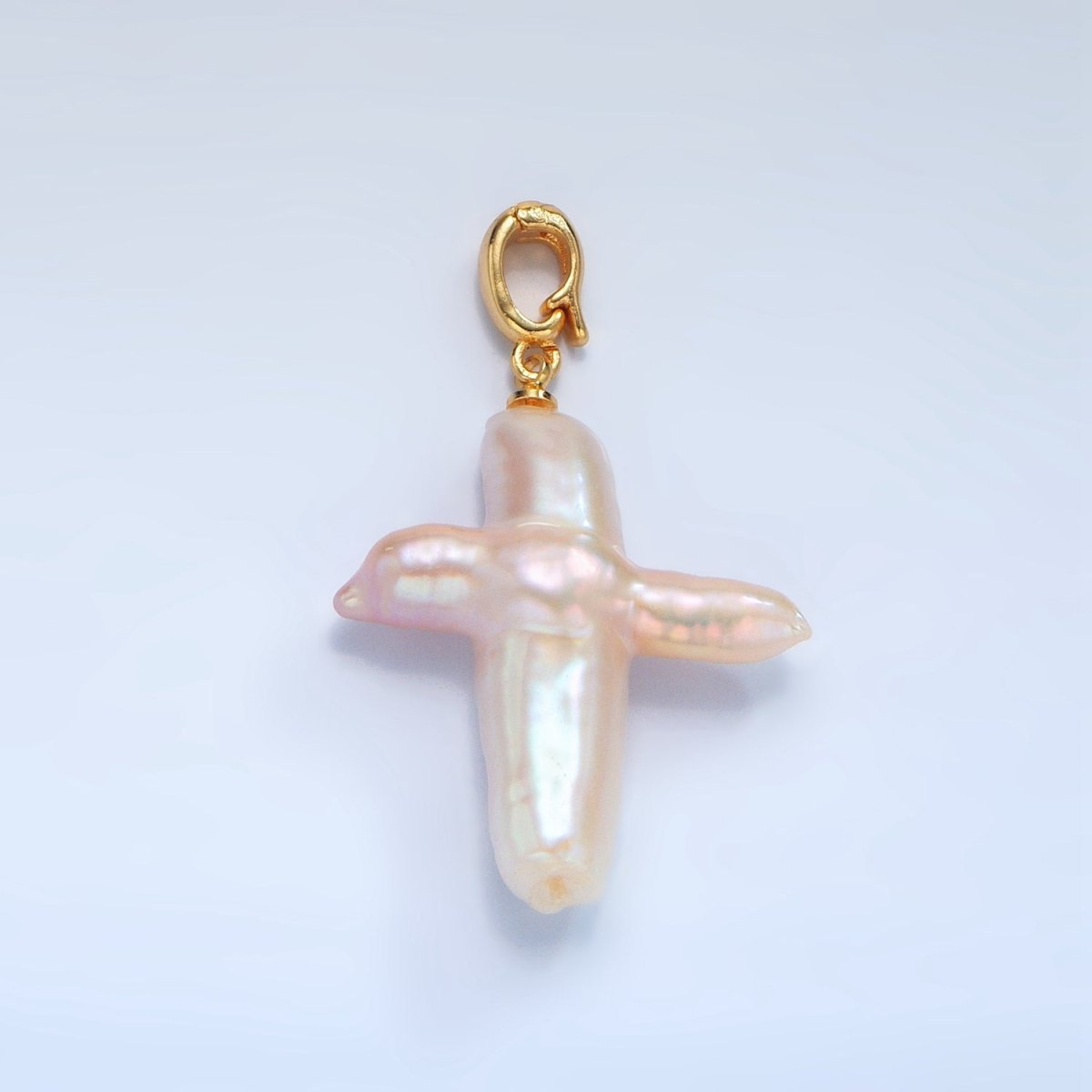 24K Gold Filled White Freshwater Pearl Religious Cross Pendant | P1762