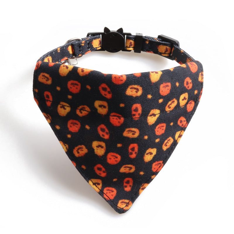 Halloween Pumpkin Cat Collar and Bib Two-Piece Set