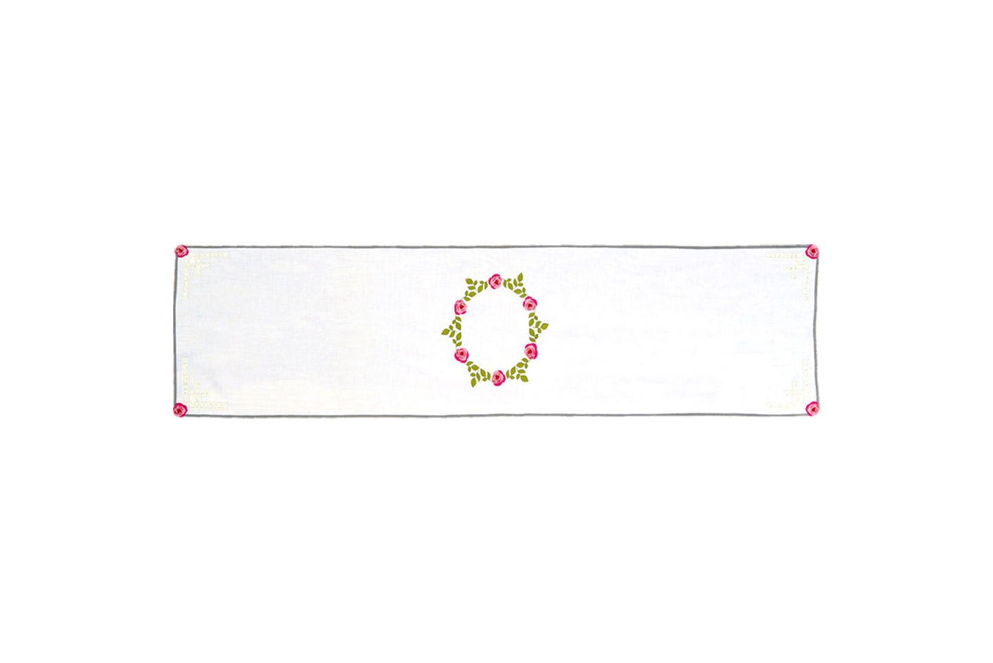 Hand Embroidered Heirloom Petals Table Runner 16.5" × 67"