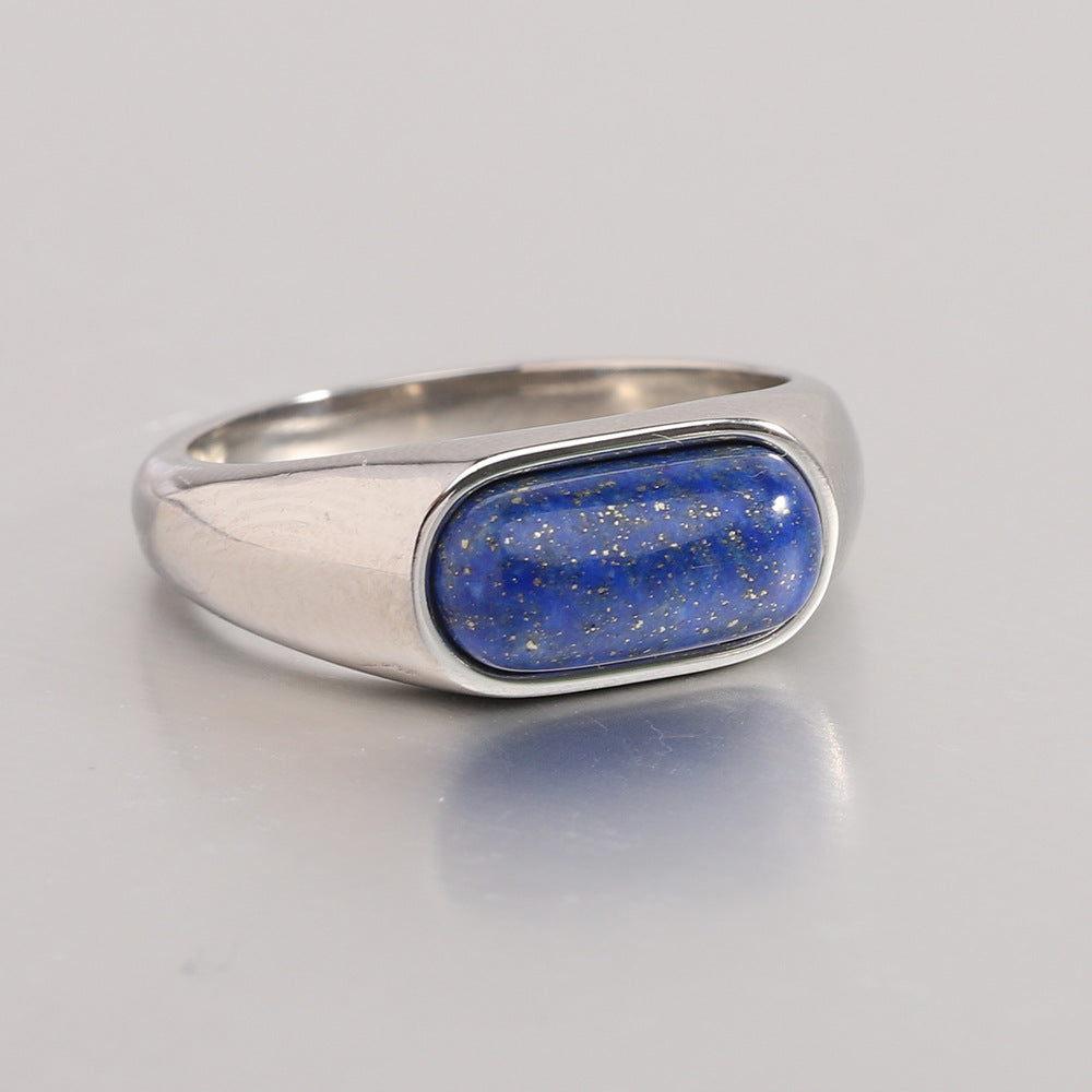 Women's Stainless Steel Ring with Natural Stone Inlay