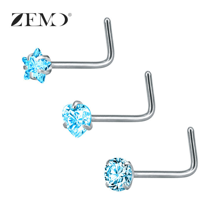 316 Stainless Steel Nose Ring with Zircon Ear Jewelry Set