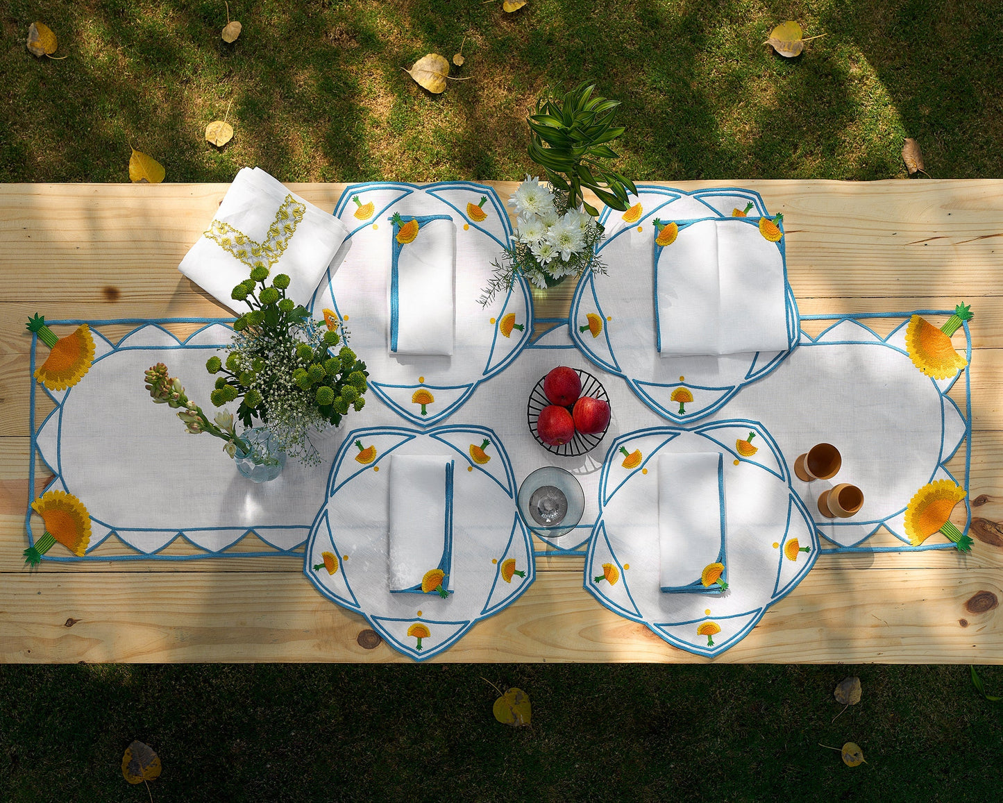Hand Embroidered Heirloom Petals Table Runner 16.5" × 67"