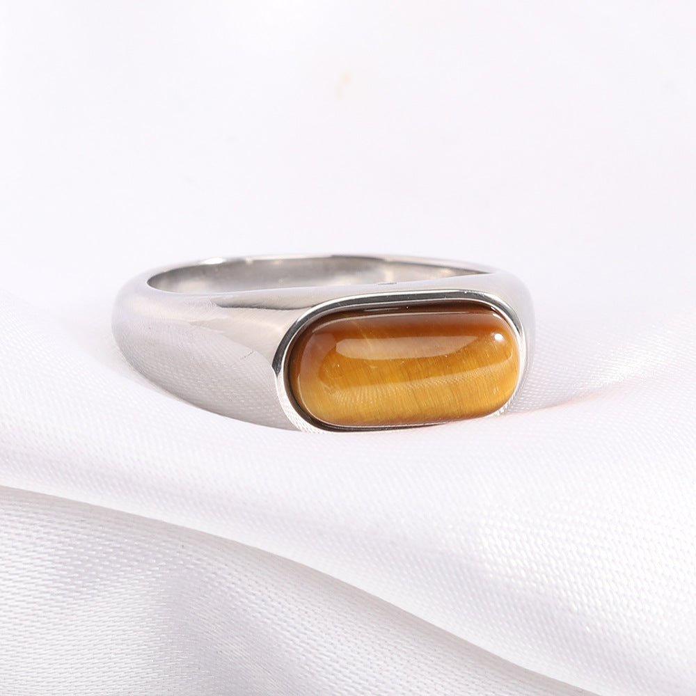Women's Stainless Steel Ring with Natural Stone Inlay