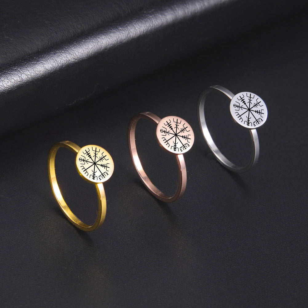Viking Compass Stainless Steel Laser Engraved Ring