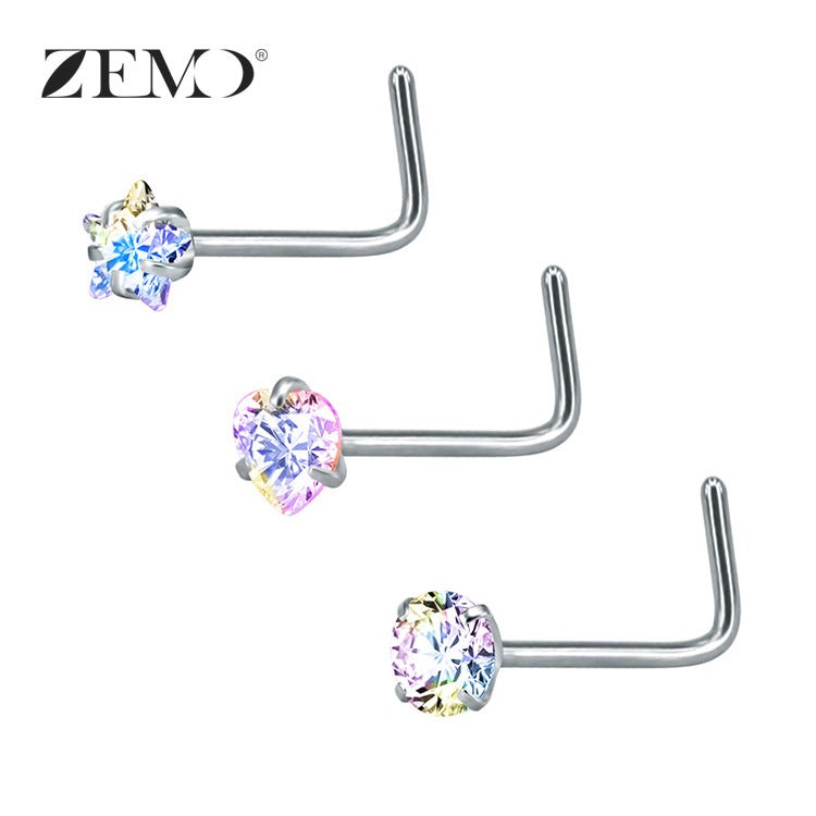 316 Stainless Steel Nose Ring with Zircon Ear Jewelry Set