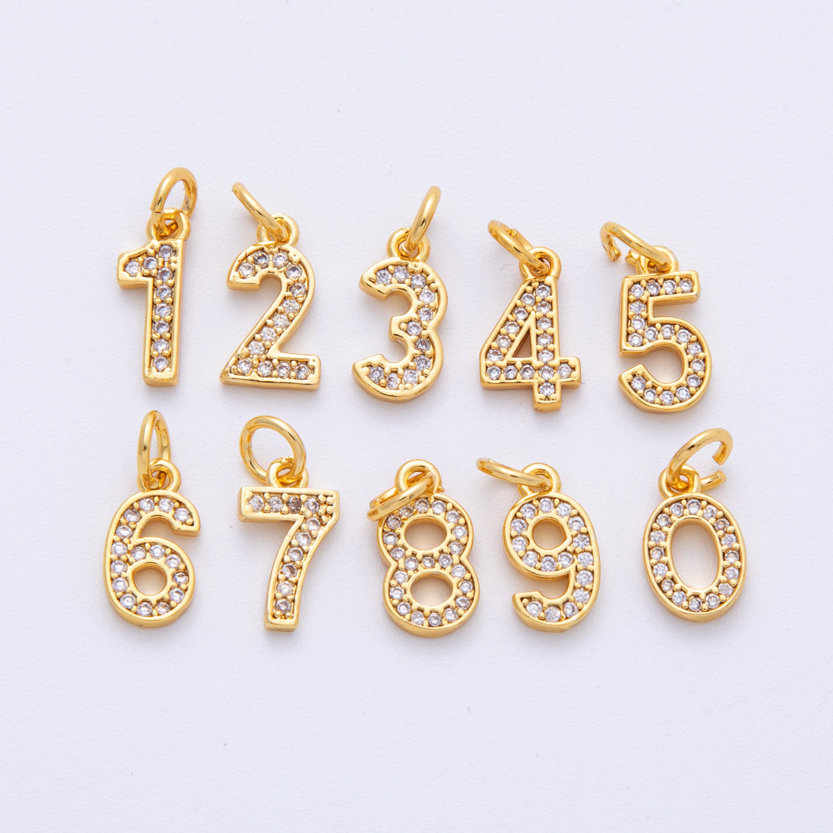 24K Gold Filled 14mm Number 0-9 Clear Micro Paved CZ Charm | N1025 - N1034