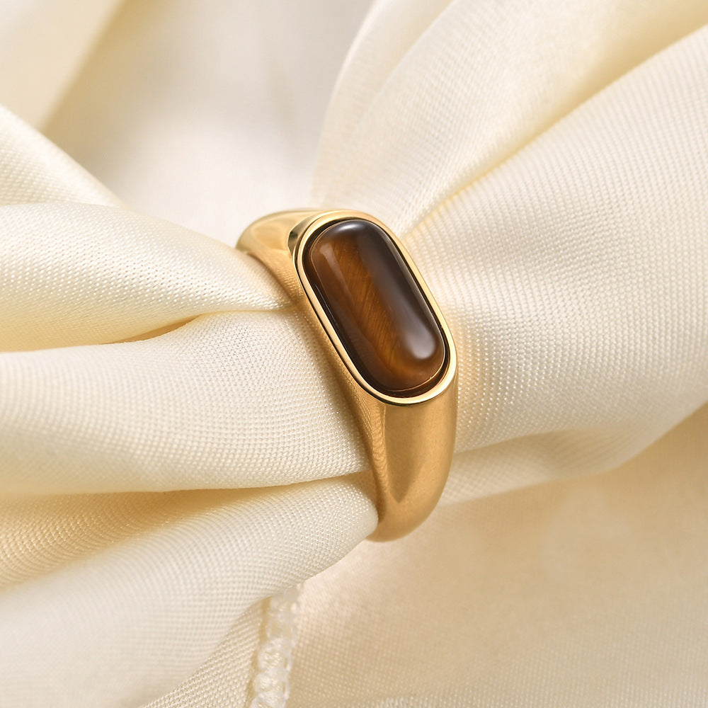 Women's Stainless Steel Ring with Natural Stone Inlay