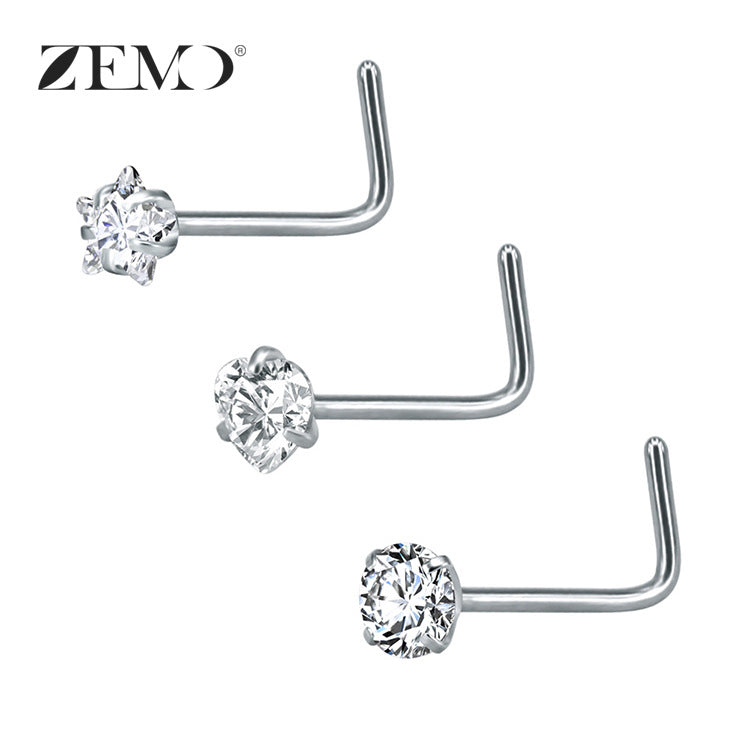 316 Stainless Steel Nose Ring with Zircon Ear Jewelry Set