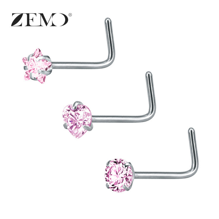 316 Stainless Steel Nose Ring with Zircon Ear Jewelry Set