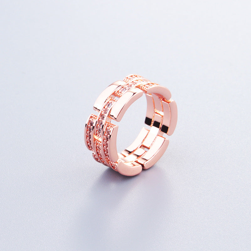 Couple's Simple Stitching Ring Pair with Micro Rhinestones
