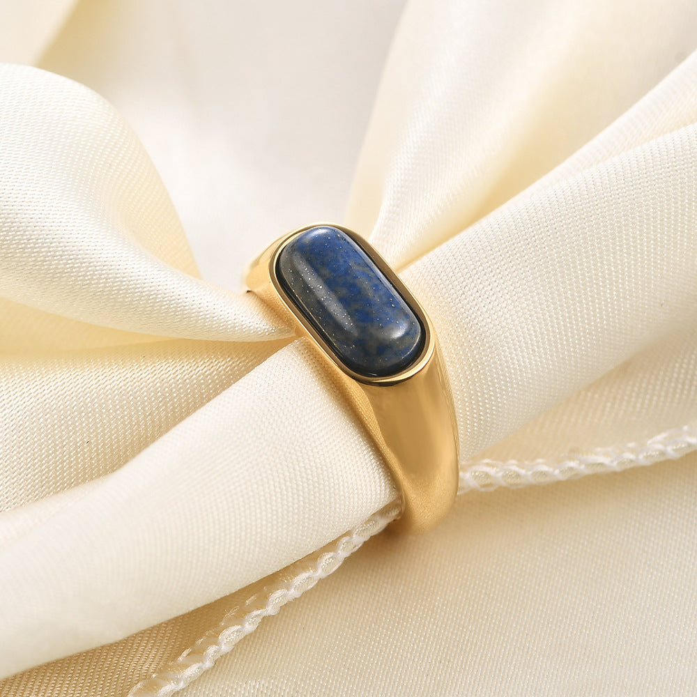 Women's Stainless Steel Ring with Natural Stone Inlay