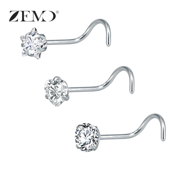 316 Stainless Steel Nose Ring with Zircon Ear Jewelry Set