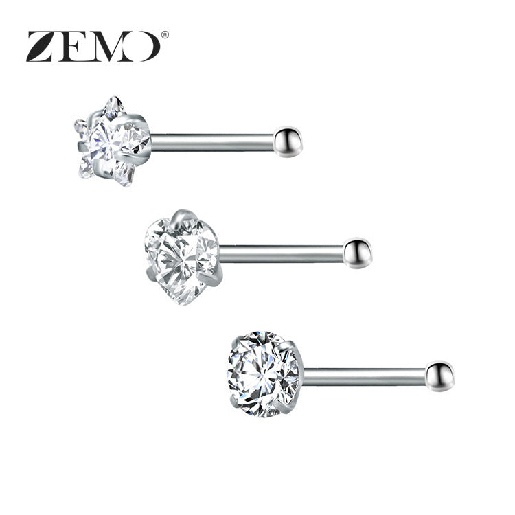 316 Stainless Steel Nose Ring with Zircon Ear Jewelry Set