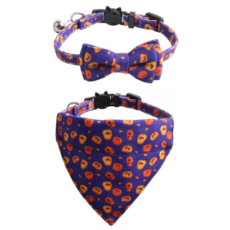 Halloween Pumpkin Cat Collar and Bib Two-Piece Set