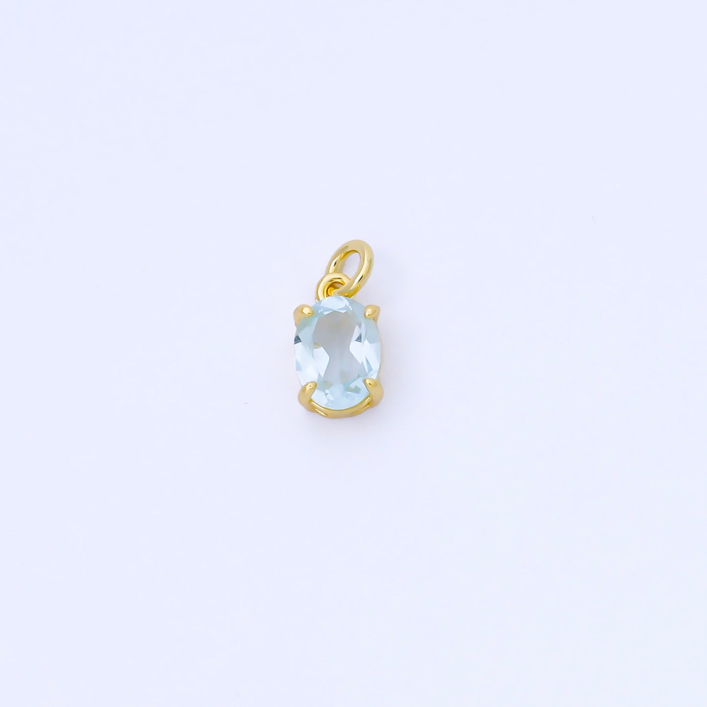 14K Gold Filled Baby Blue CZ Oval Minimalist Add-On Charm | AC841