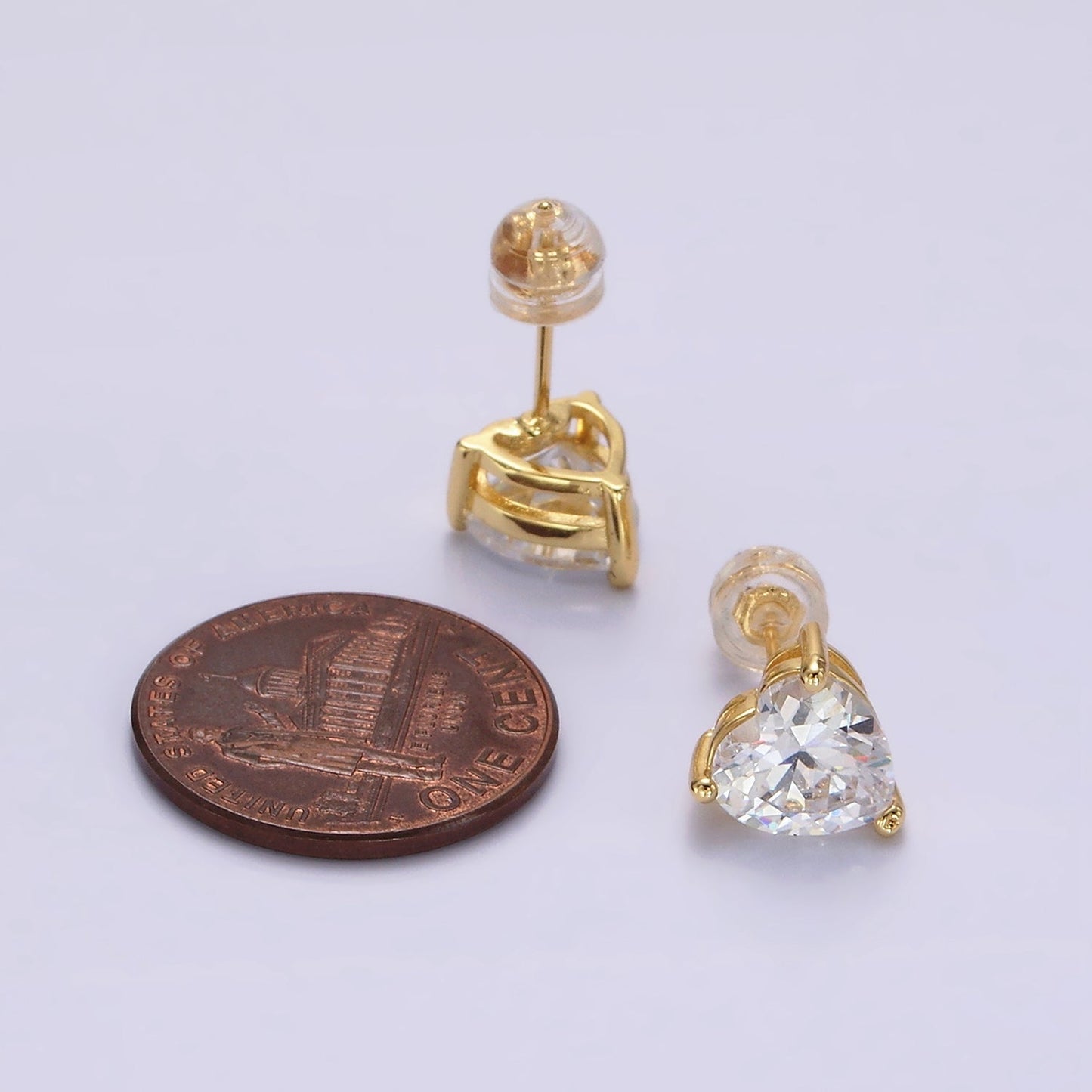 14K Gold Filled 6.5mm, 9mm Clear CZ Heart Bezel Stud Earrings | AE599 AE762