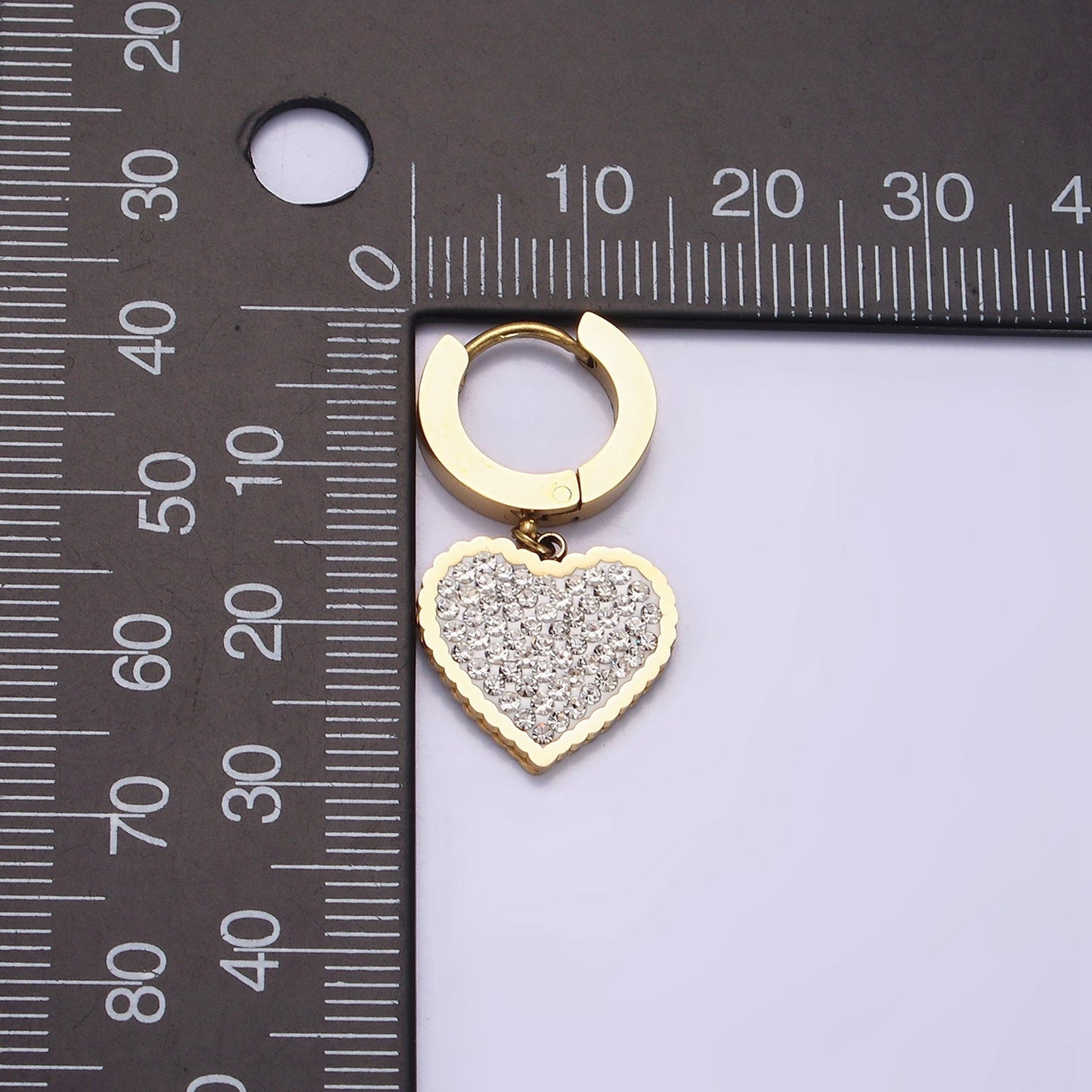 Stainless Steel Clear Micro Paved CZ Heart Drop Huggie Earrings | AE873