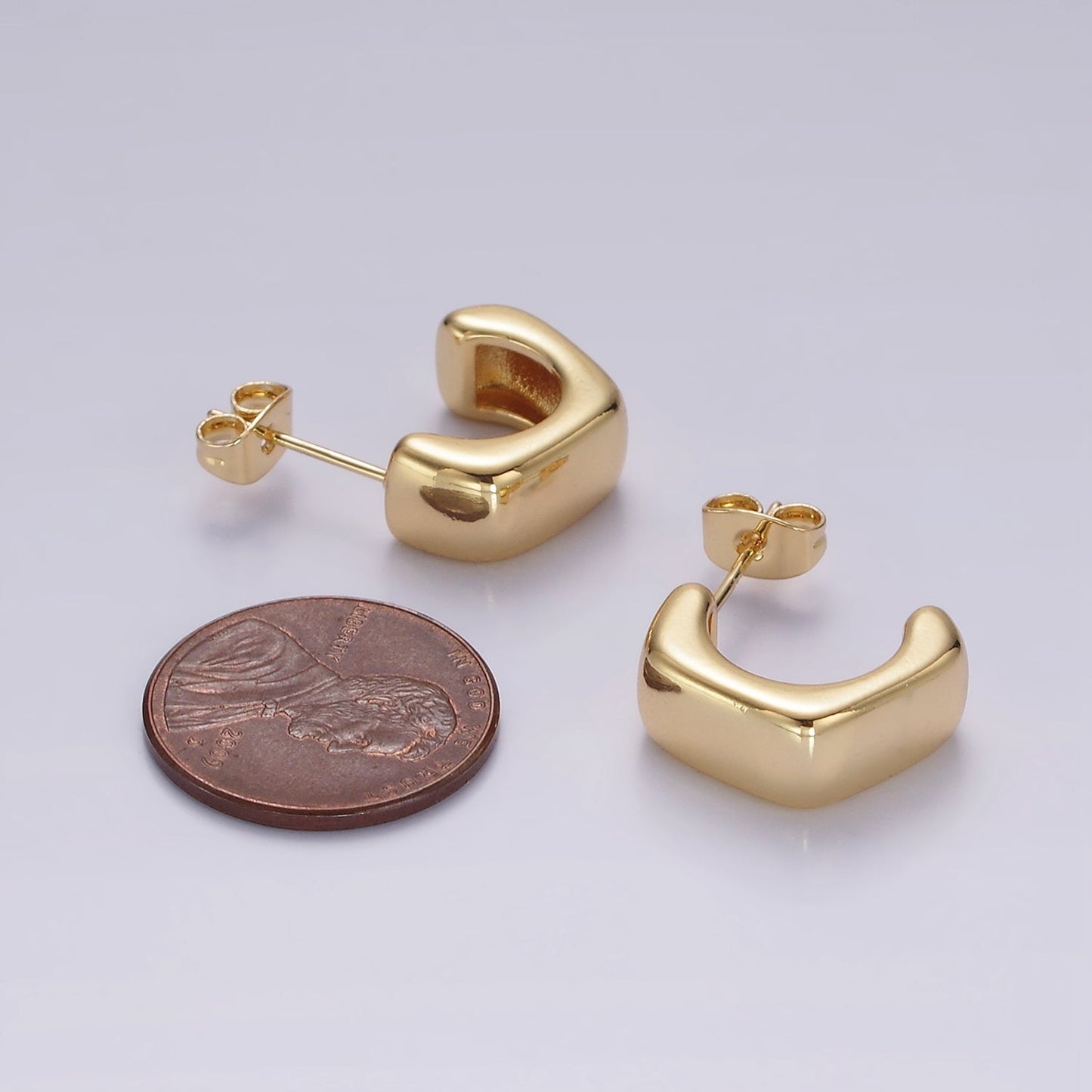 14K Gold Filled 15mm Hexagonal Modern Statement C-Shaped Hoop Kylie Earrings | AE950