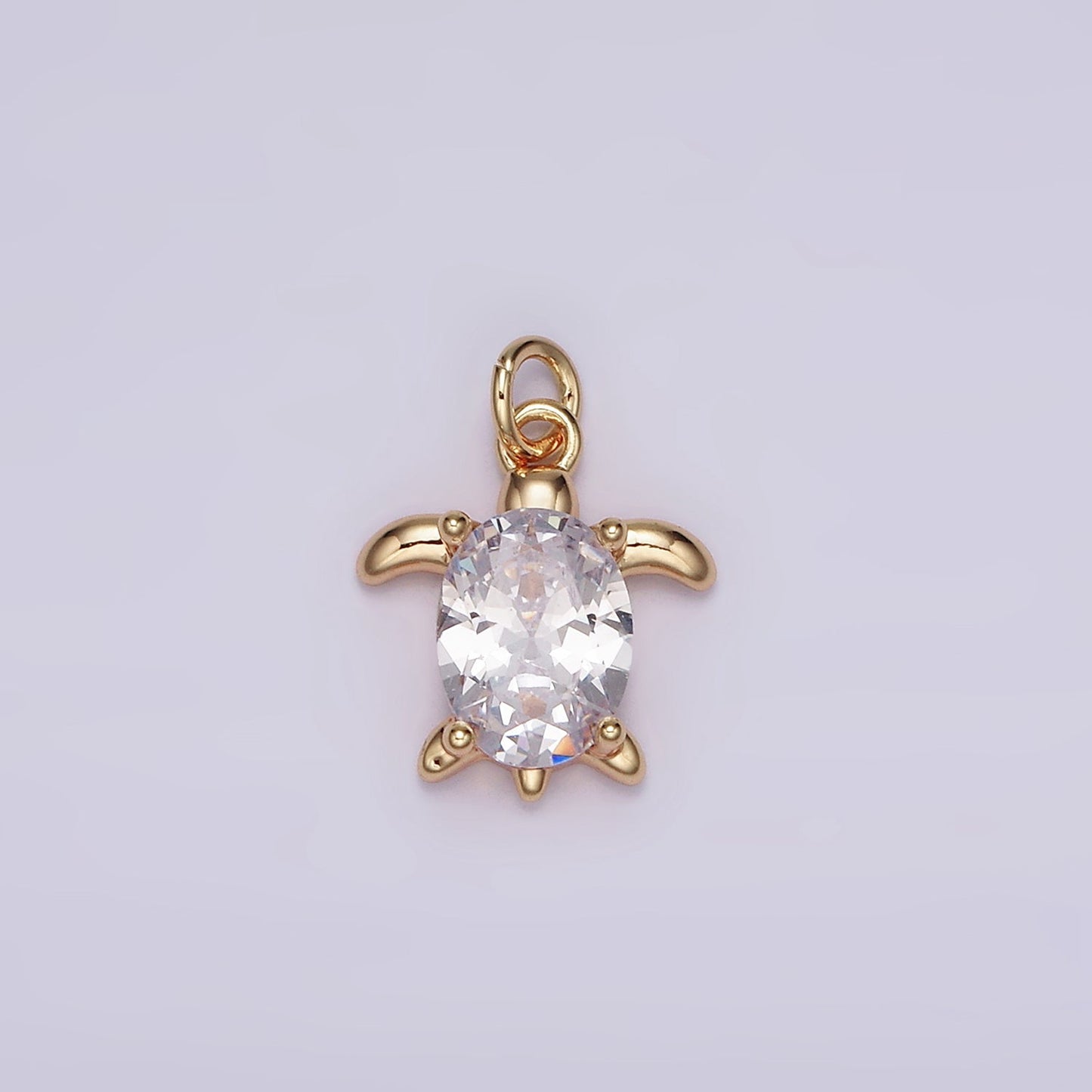 16K Gold Filled Clear Oval CZ Turtle Animal Add-On Charm | AG101