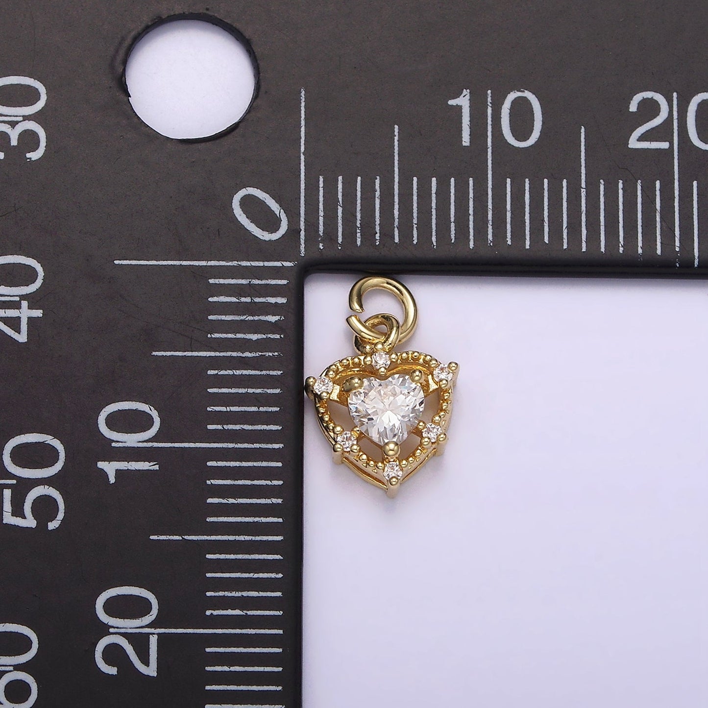 14K Gold Filled Clear Heart CZ Beaded Outline Charm | AG199