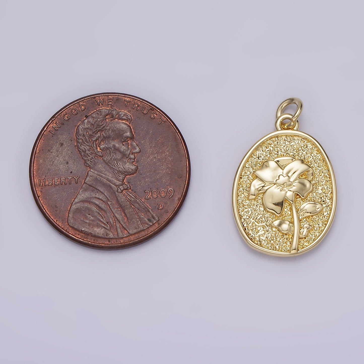 14K Gold Filled Narcissus December Birth Flower Hammered Stamped Personalized Double Sided Charm | AG243
