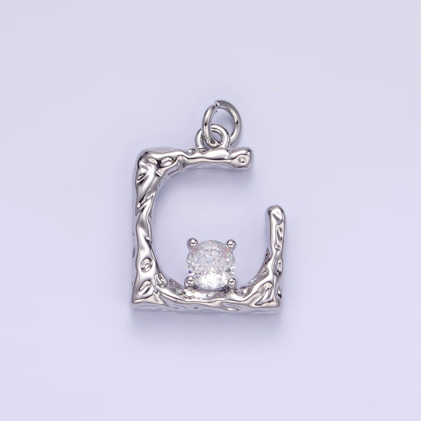 24K Gold Filled CZ Open Curved Square Hammered Charm in Gold & Silver | AG927