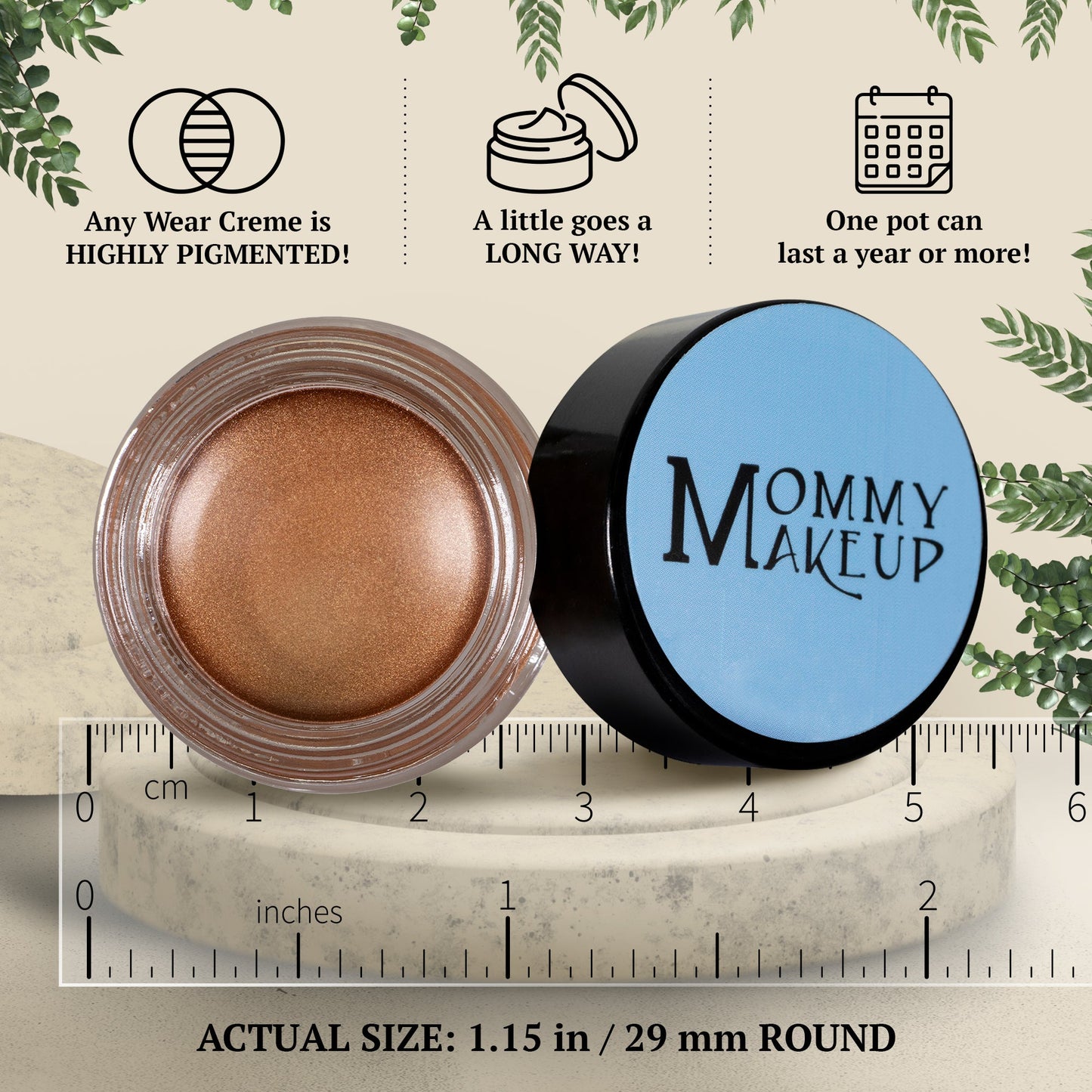 Golden Caramel Any Wear Creme - A Waterproof Multi-tasking creme to powder product for eyes, cheeks & lips. Can be worn anywhere