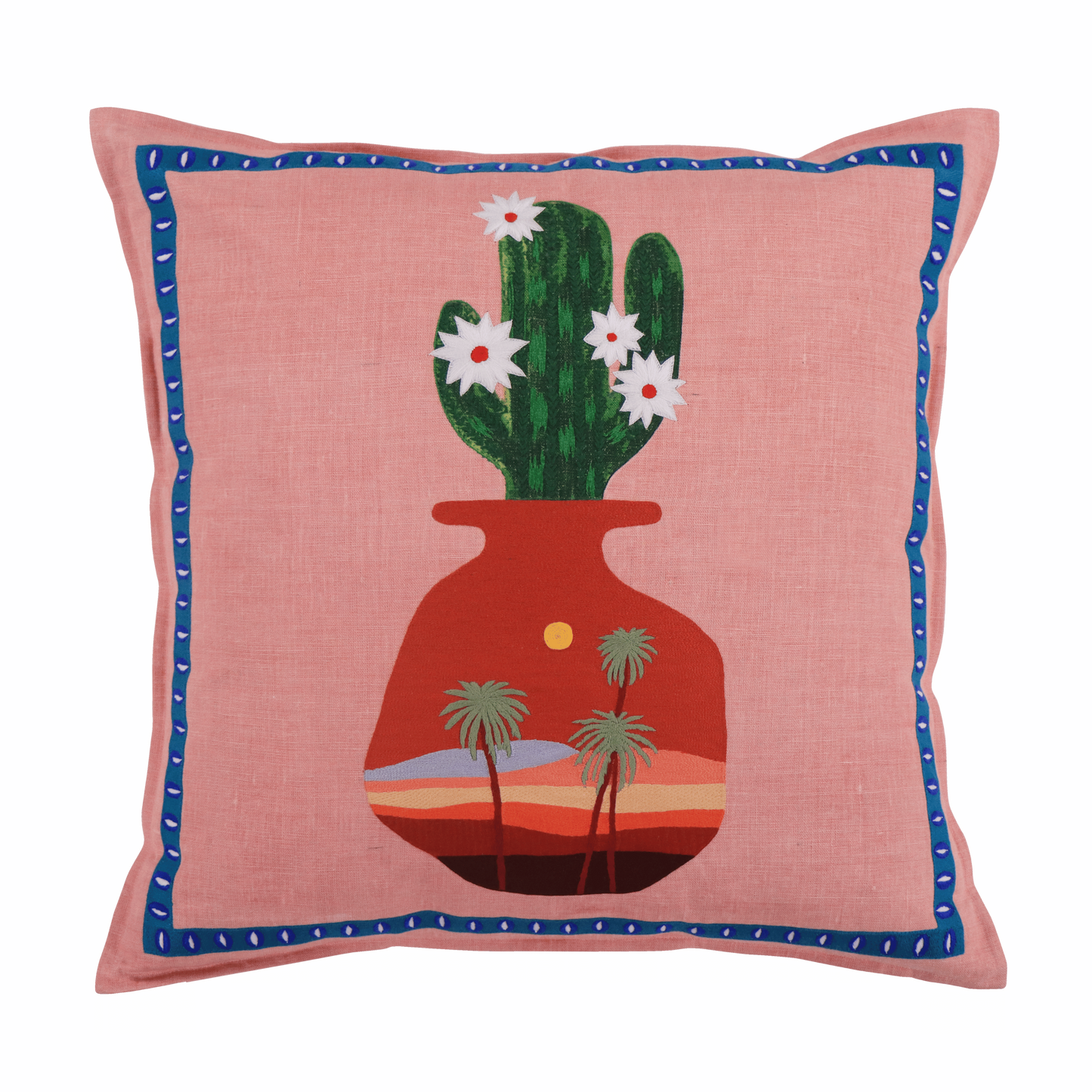 Hand Embroidered Still Life Pillow Cover 20" x 20"