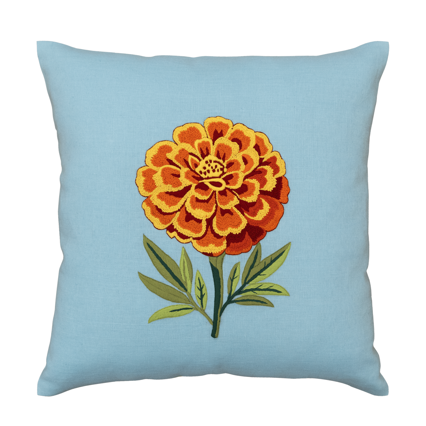 Hand Embroidered Marigold Majesty Pillow Cover 20" x 20"