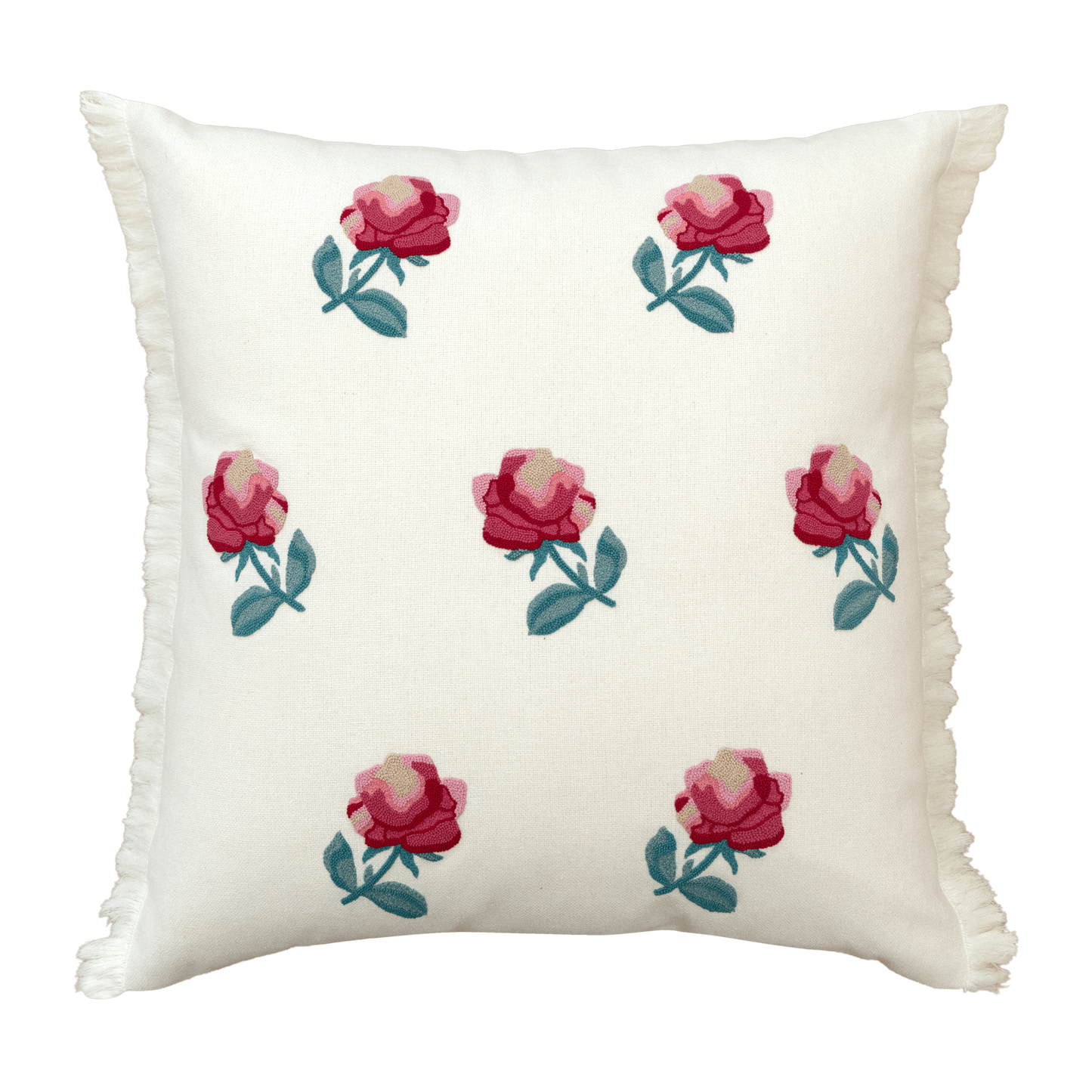 Hand Embroidered Silken Rose Pillow Cover 20"x 20"