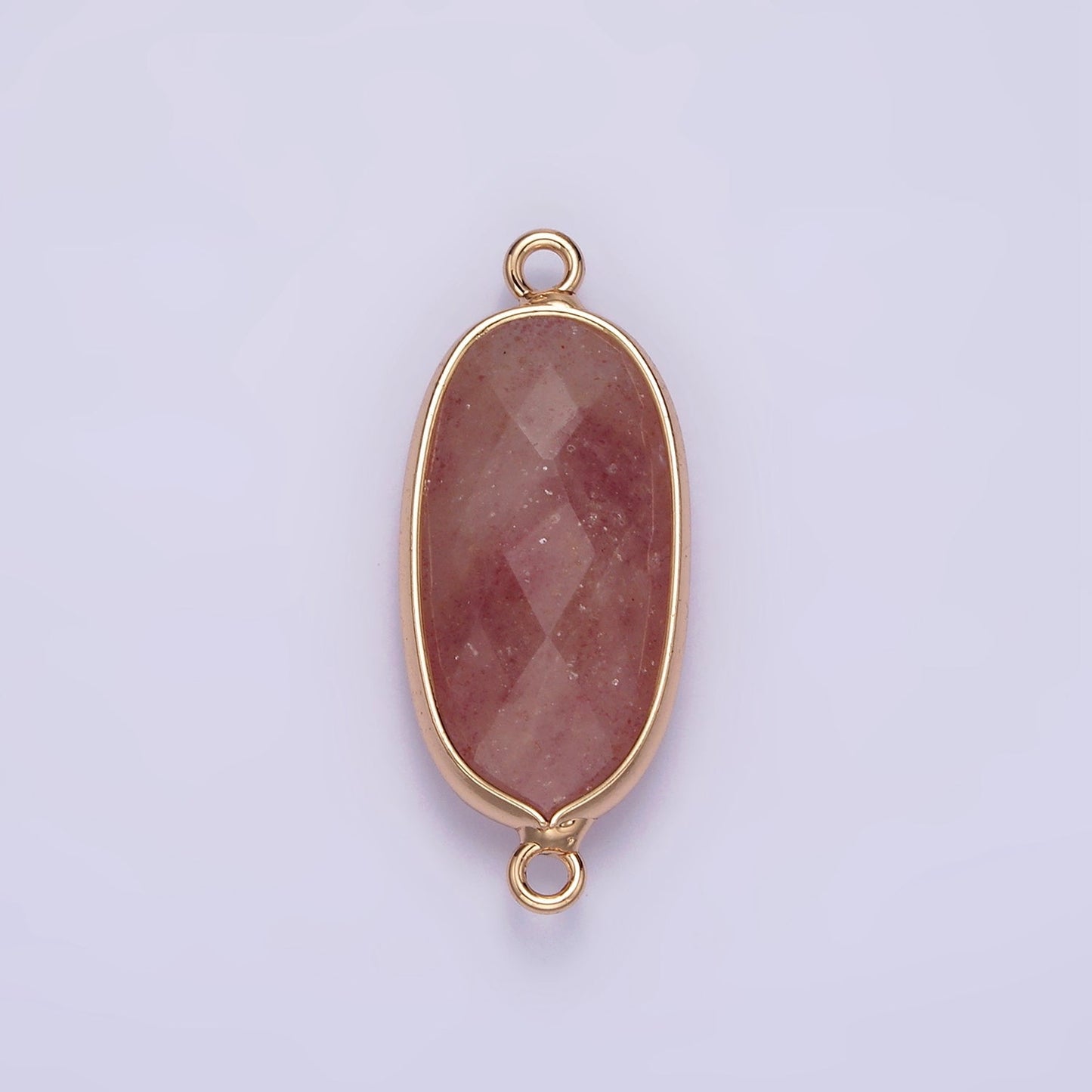 Faceted Gemstone Oval Gold Charm Connector Rose Quartz Onyx Labradorite Amethyst Amazonite Charm G033 - G043