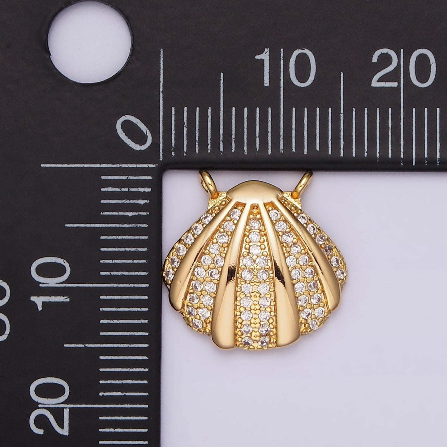 16K Gold Filled 15mm Clear Micro Paved CZ Sea Clam Shell Connector | G-058