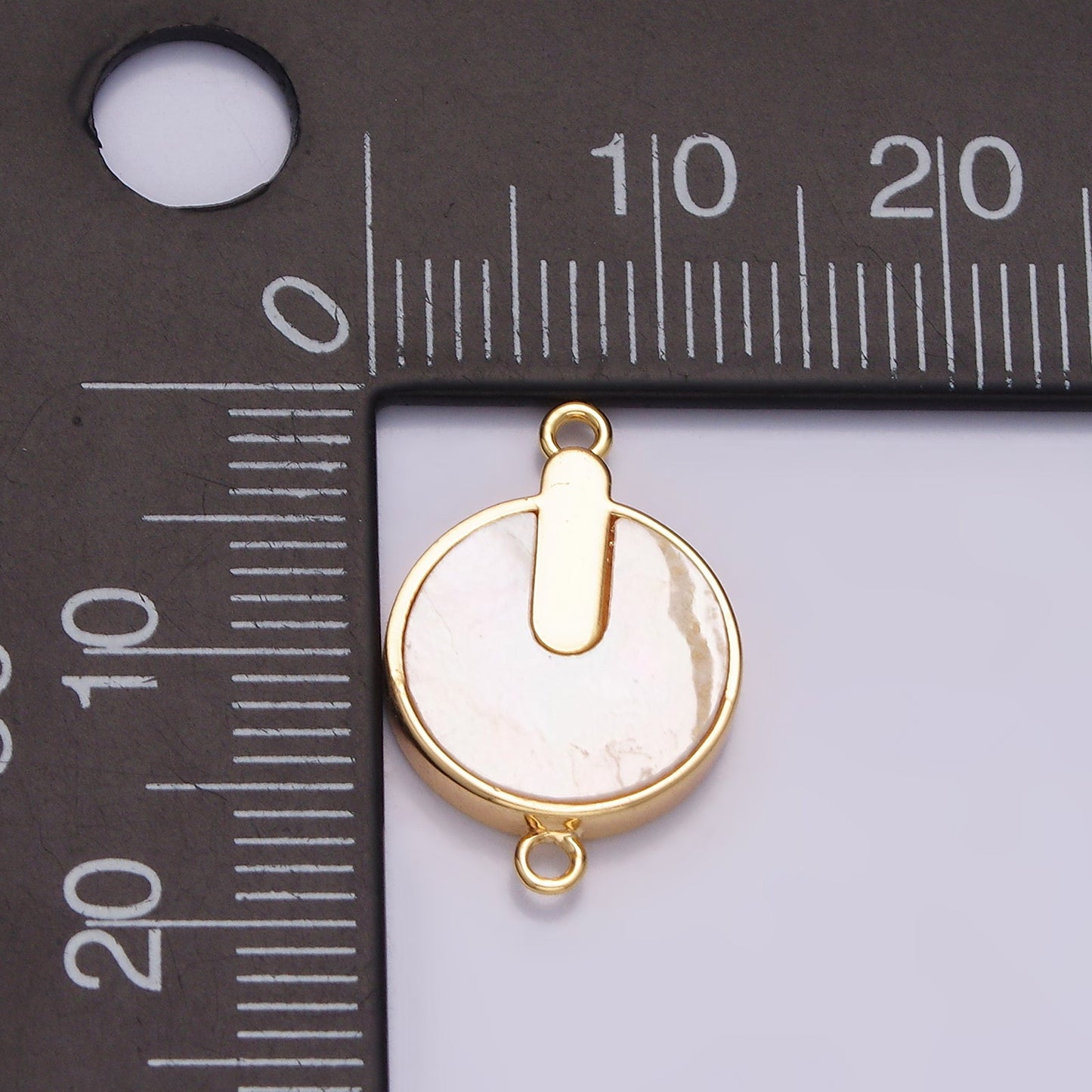 Gold Filled 12mm Bar Lined Shell Pearl Round Minimalist Bezel Connector G-694