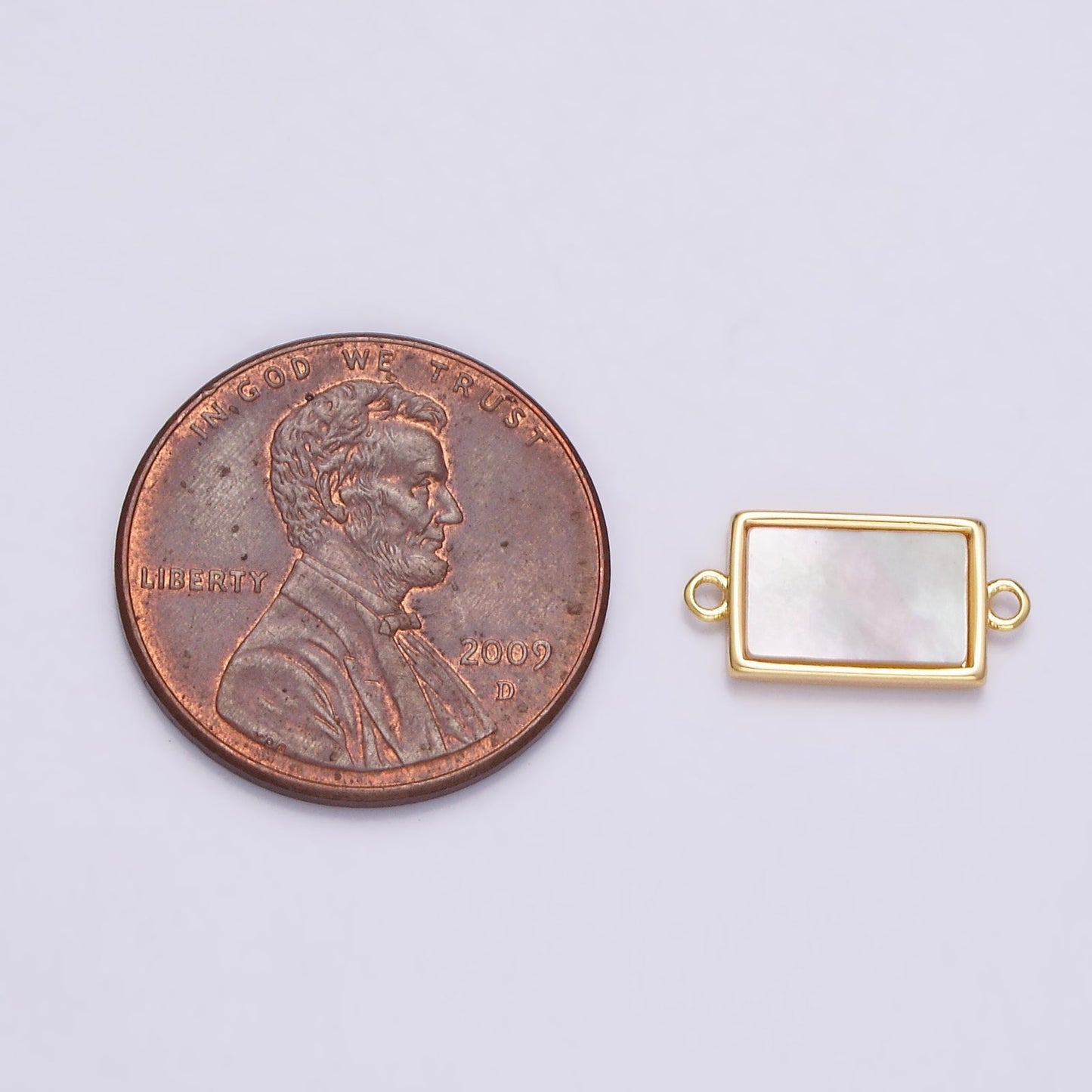 Gold Filled 13.3mm Rectangular Bar Shell Pearl Minimalist Bezel Connector G-703