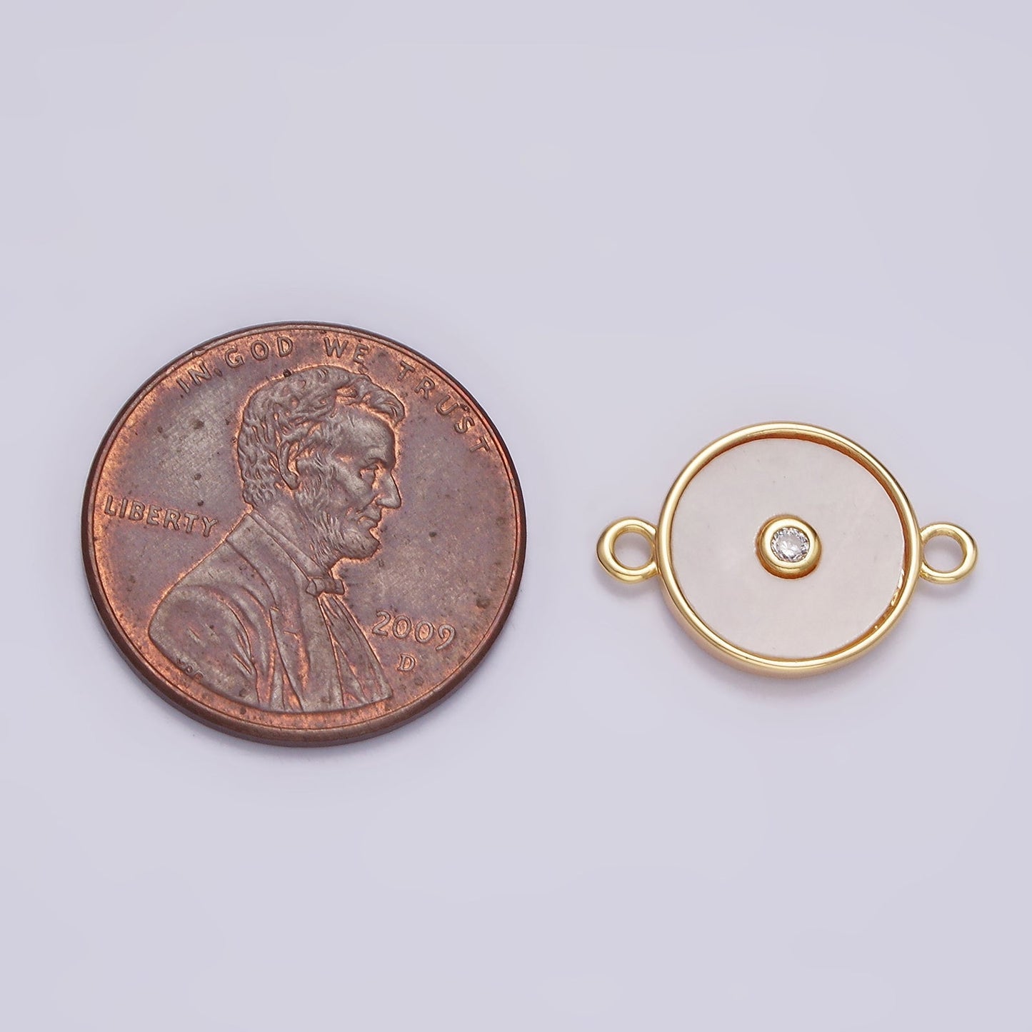 Gold Filled 11.5mm Shell Pearl Clear CZ Round Connector G-707