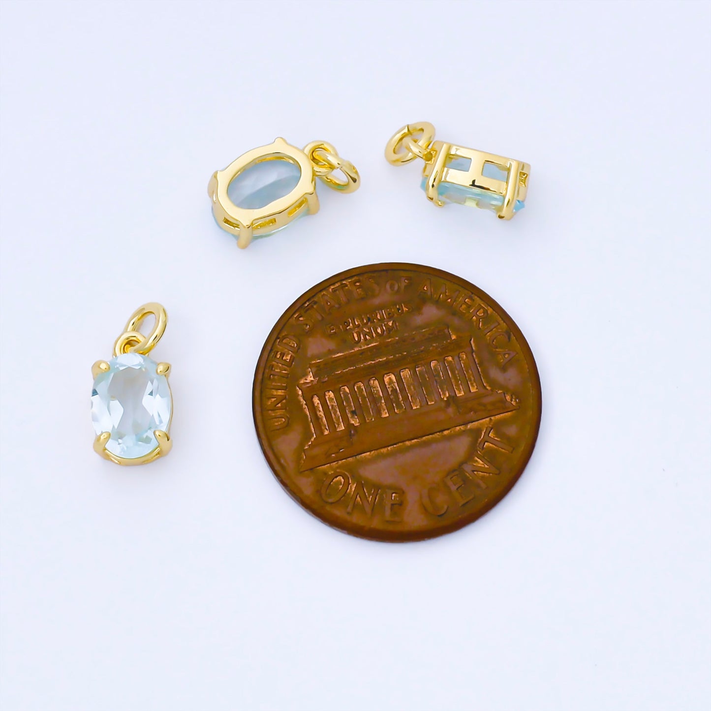 14K Gold Filled Baby Blue CZ Oval Minimalist Add-On Charm | AC841