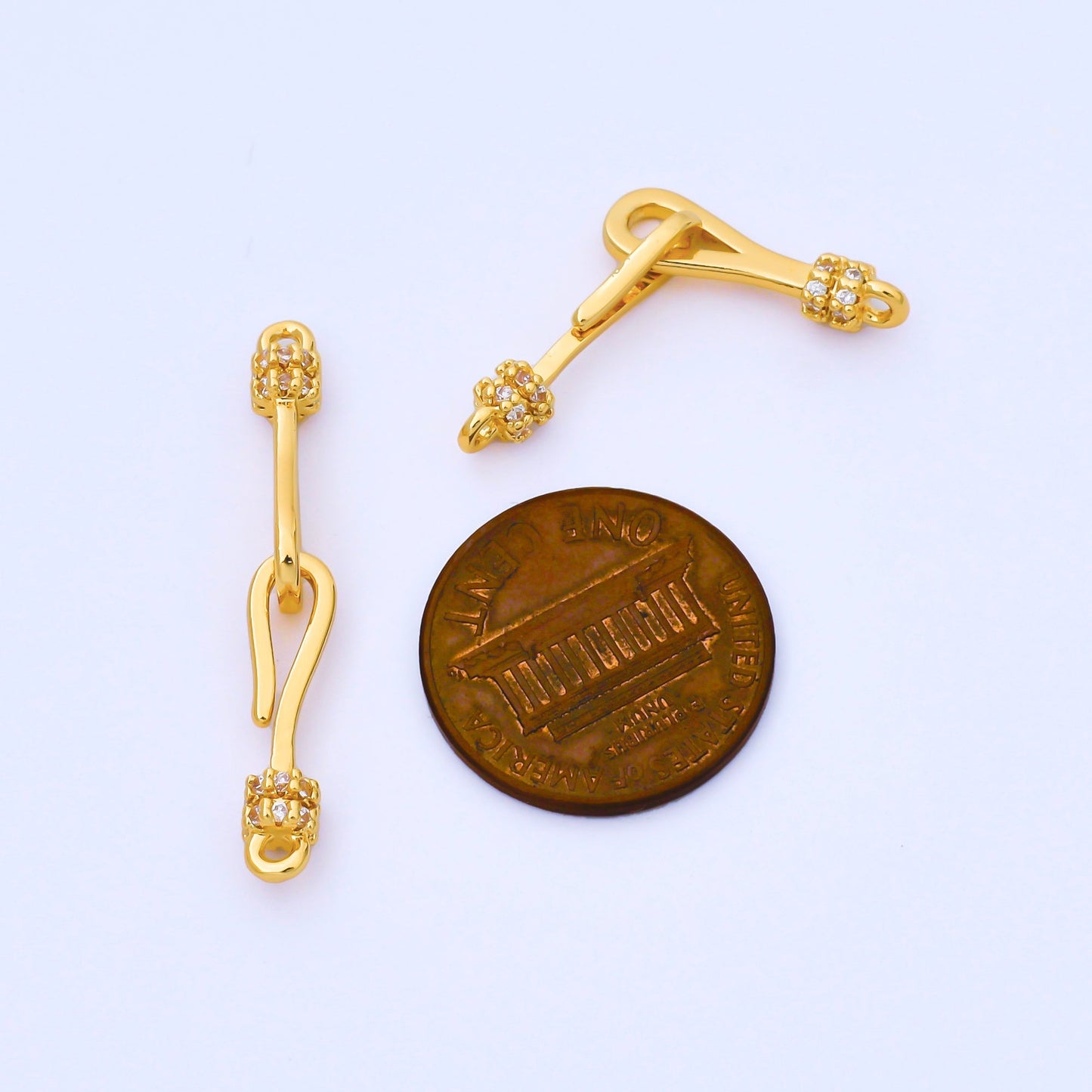 14K Gold Filled 30mm Hook Loop Micro Paved CZ Connector Jewelry Findings Supply | Z660